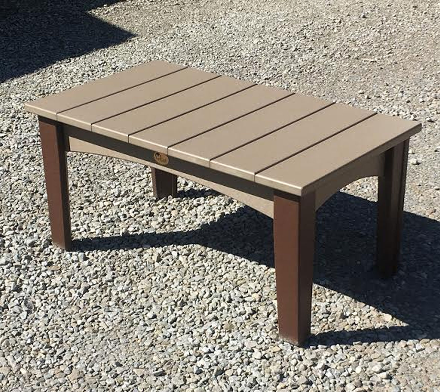 Island Poly Coffee Table in Weatherwood on Chestnut Brown