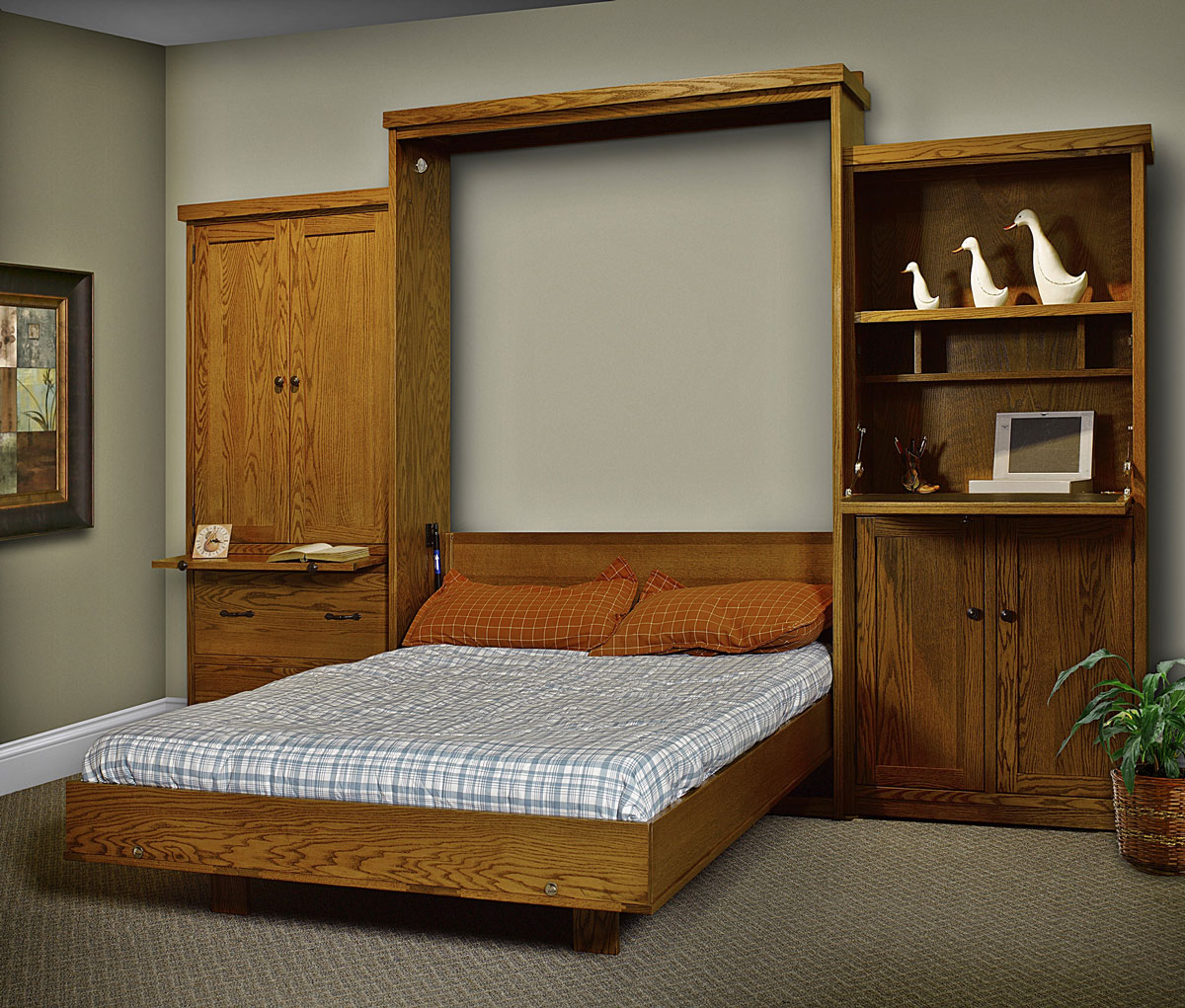 Comfort Wood Wall Bed-Queen Size Vertical with Optional Side Units