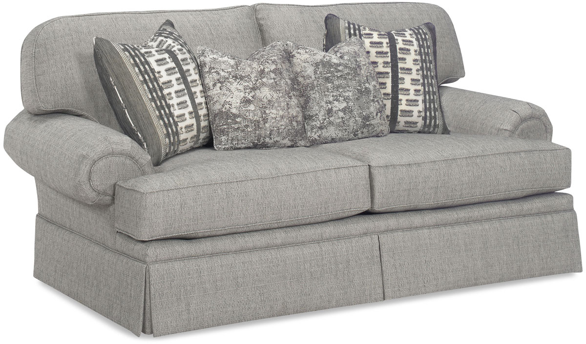 Temple Furniture 9100 85 Comfy Sofa Shown In Roma Sterling Fabric Throw Pillows In Delhi Panel