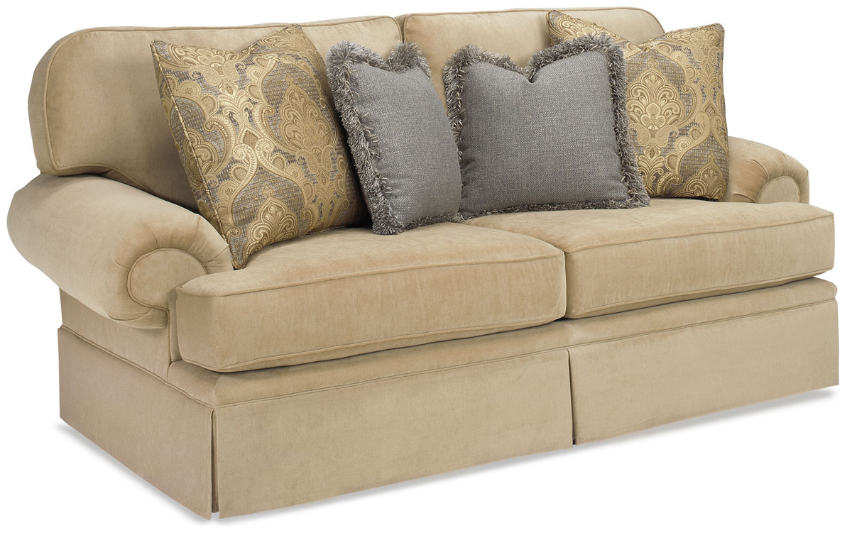 Comfy Sofa 9100 85 Shown In Michael Sand Fabric Throw Pillows Shown In Golden Act Mist And