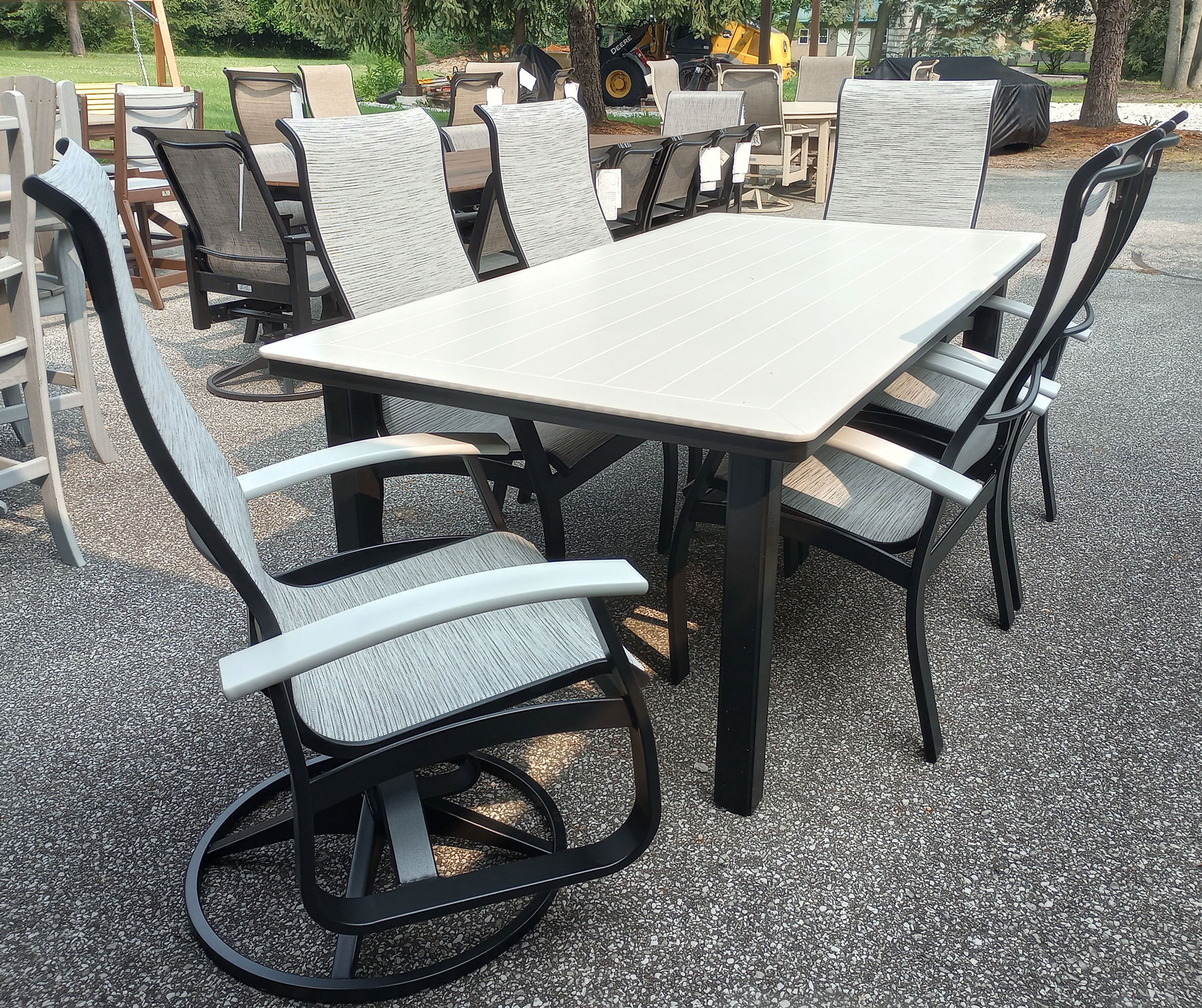 Telescope Casual MGP 42 x 84 Rectangular Slat Top Table with (6) Belle Isle Sling Chairs