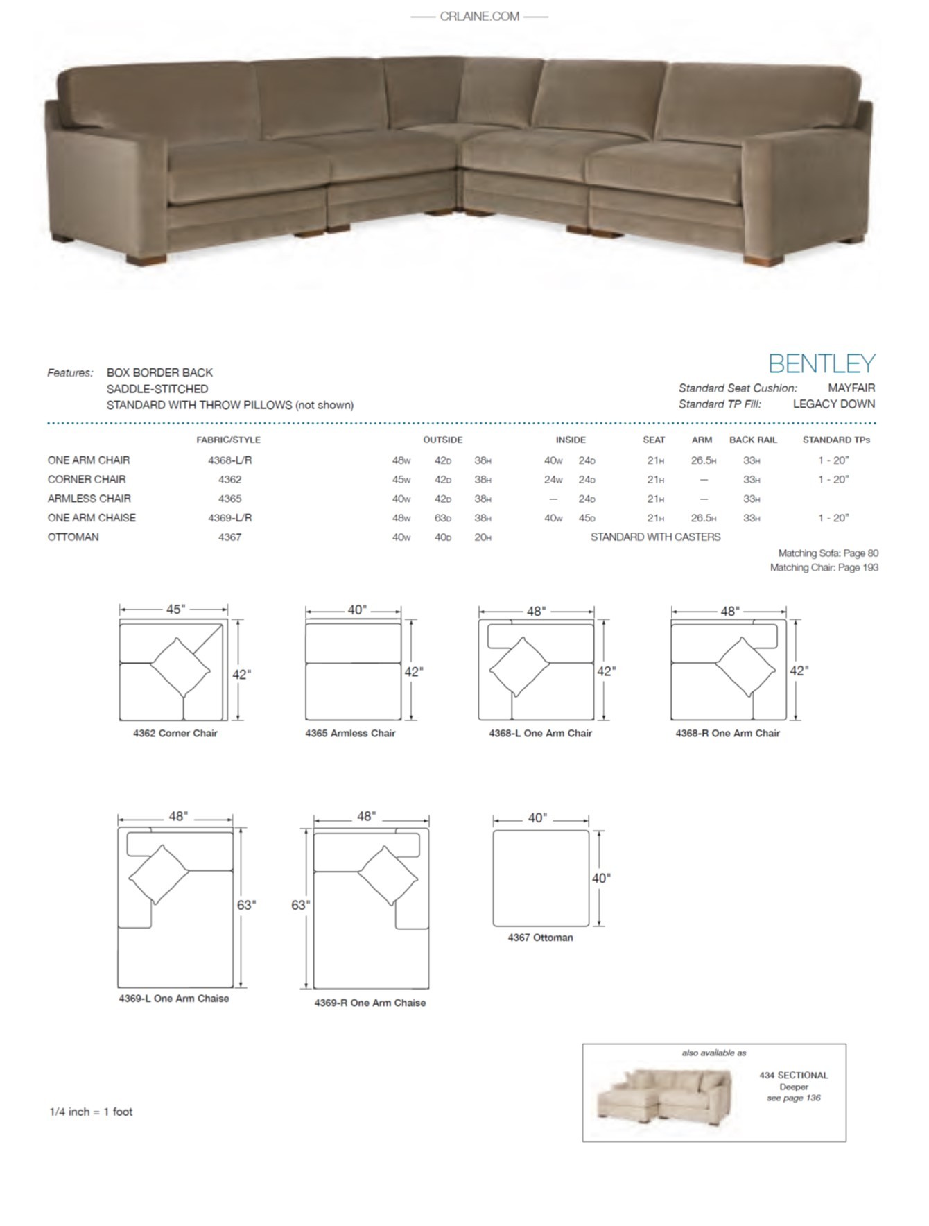 CR Laine 436 Series Bentley Sectional - Ohio Hardwood Furniture